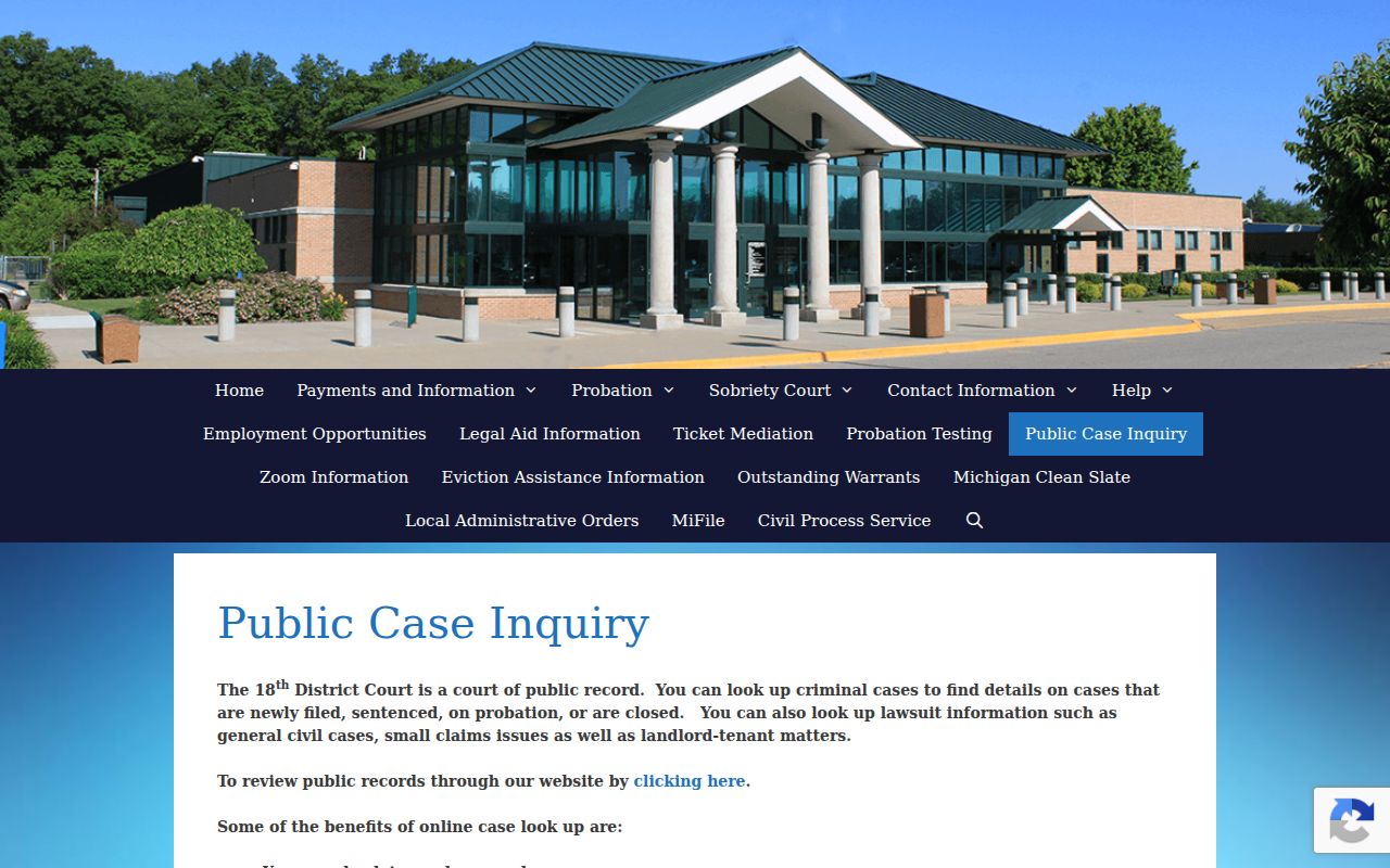 Westland resident lookup 18th District Court public case inquiry