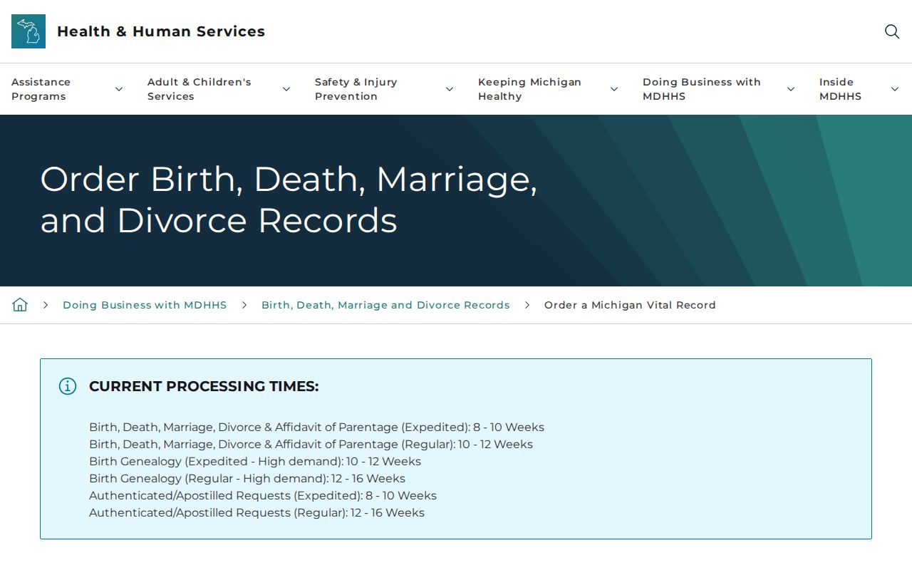 Westland residents directory Michigan vital records order page