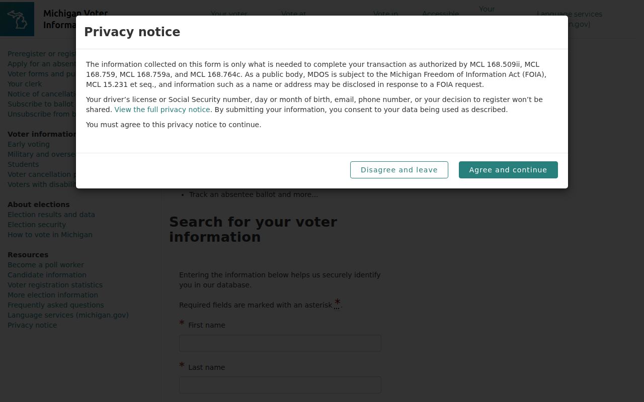 Westland residents directory Michigan voter lookup screen