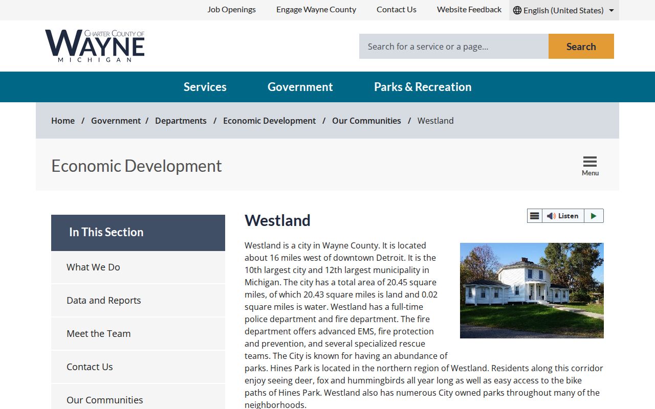 Westland neighbors county history and place-name context