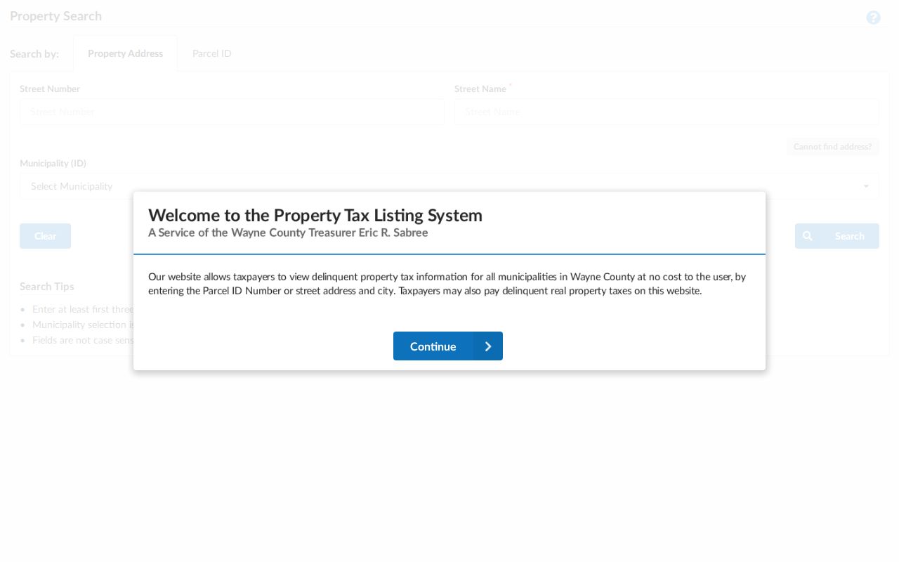 Westland street directory Wayne County Treasurer property-tax search